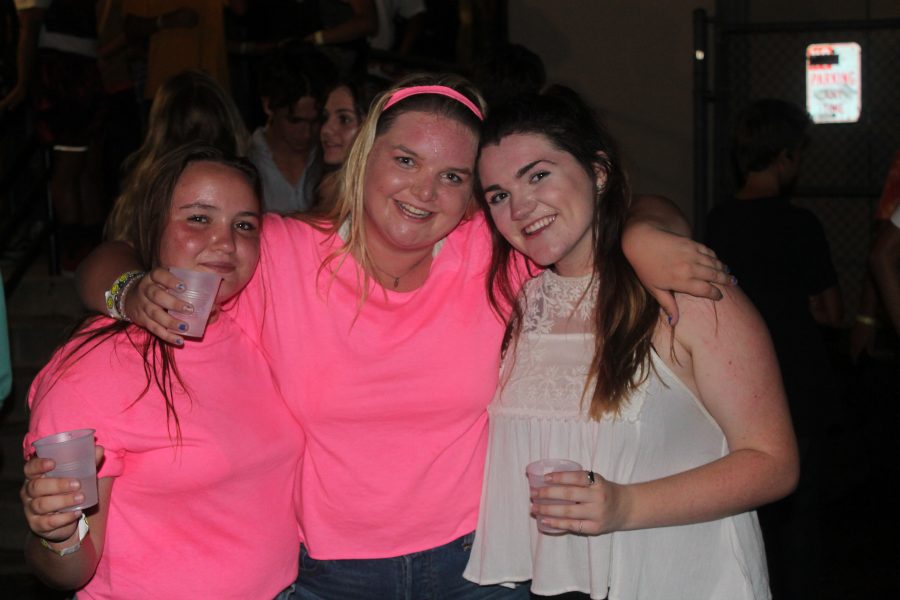 Seniors Eden McCulloch (left),Olivia Block (middle), and Drue Wigton (right). Wigton said that the 2017 Neon dance was ...definitely one of the best dances Ive ever been to...