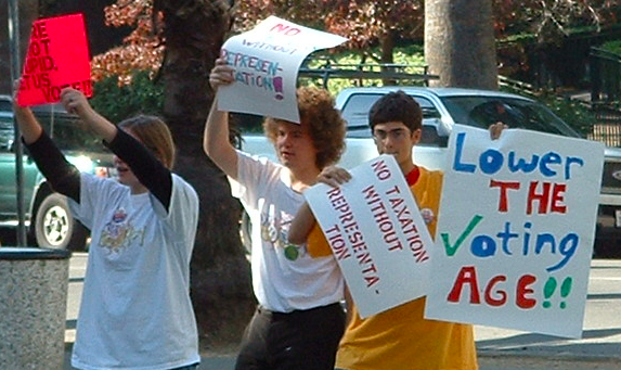 Members of National Youth Rights Association Berkeley, California protesting to lower the voting age in 2004. Photo By: NYRA