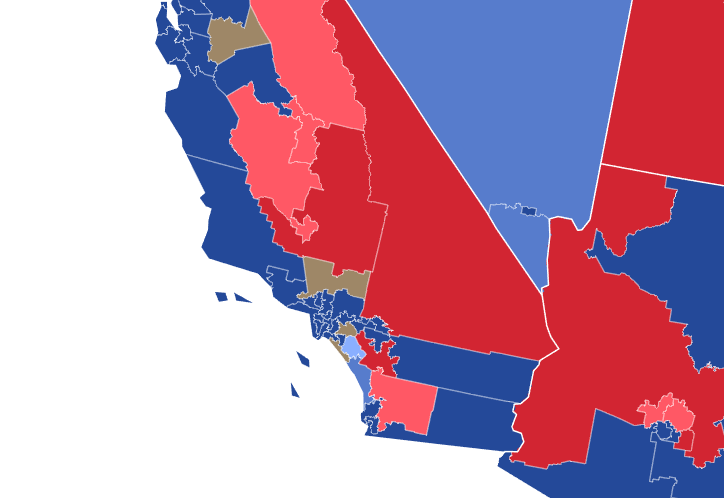 While Ventura proper has no competitive Congressional races, Democrats appear poised to make gains in several Republican-held districts across Southern California. (Photo by: Sam Coats via 270towin)