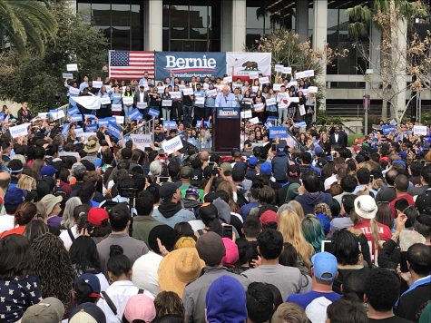 Senator Bernie Sanders (I-VT) speaks to a supportive audience about the issues and policies he will pursue if elected president. Photo by: Micah Wilcox
