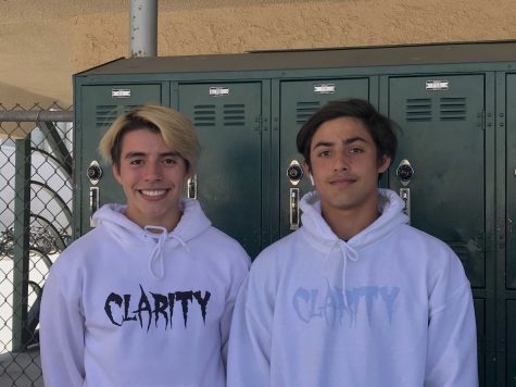 Juniors Daniel Navarro (pictured left) and Connor Blanda (pictured right) reppin two of the colorways their brand has to offer. Photo by: Yasmin Myers.