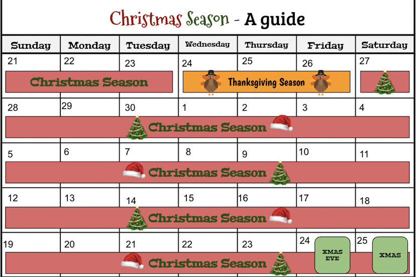 A+clear+calendar+of+the+proper+way+to+celebrate+during+the+holiday+season.+Graphic+by%3A+Ava+Mohror