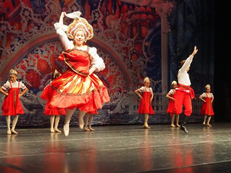 In the Russian variation of the Nutcracker, part of the group that performed at the Sugar Plum fairys palace were this duo with younger aspiring dancers in the background. Photo from: Ventura County Ballet Academy