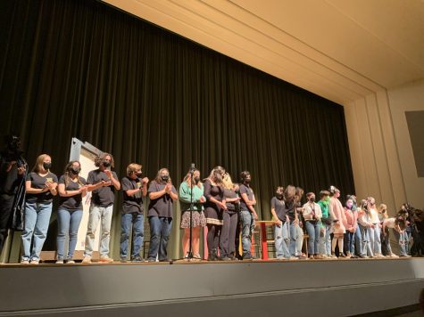 During the bows, all the students took a moment to thank the crew and show director, Stefoni Rossiter.  Photo by: Greta Pankratz 