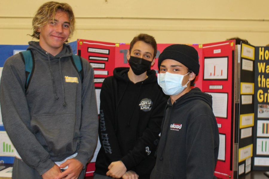 On March 28, 2022 Ventura High School had their Science Fair hosted by all the Ventura Science teachers. Pictured are sophomores (left to right) Merrick Giles, Josh Stewart and Adrian Herrera. Photo by: Samantha Castañeda