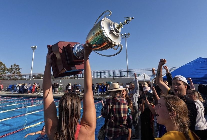 VHS girls swim acquired a new trophy to their collection at the Pacific View Championships on April 29. Photo by: Colin Vecchio 