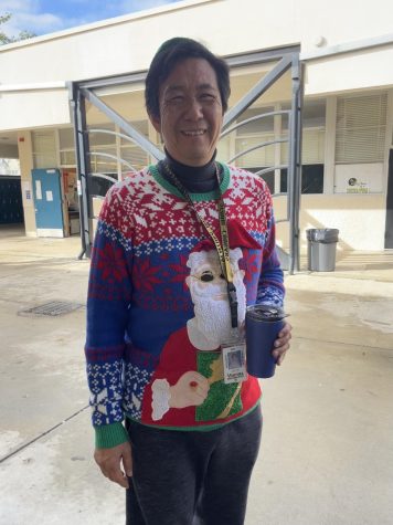 On Dec. 12, VHS teacher John Kim participated in the “Ugly Sweater Day” for this year’s Winter Spirit week. Photo by: Leslie Castro