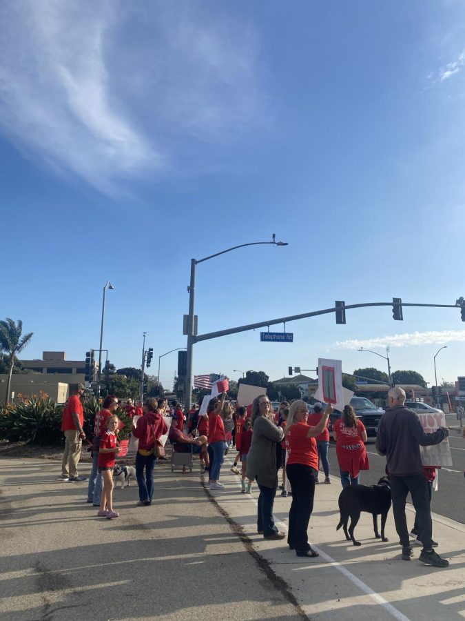 Photo from the first VUEA teacher protest that took place on Nov. 17. We [VUEA members] worked really hard and there was so much support from all the teachers in the district wearing red t-shirts and showing up at board meetings, said Alicia Verdades.