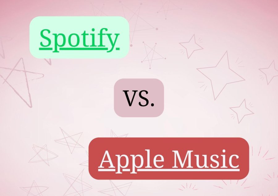 The debate regarding whether Spotify or Apple Music is better is a discussion that many students cant help but talk about. Graphic by: Ella Duncan