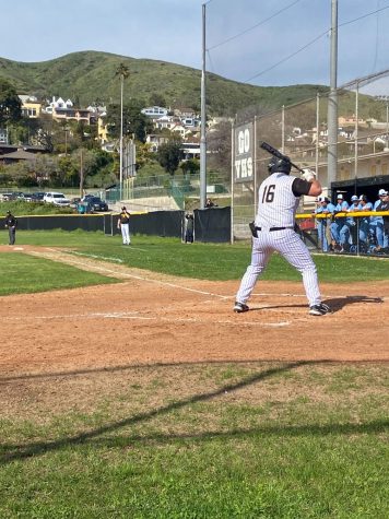 Mark Mosely 24, first baseman, at bat against BHS. Moseley drew a walk in this at bat. Photo by: Christian Montecino