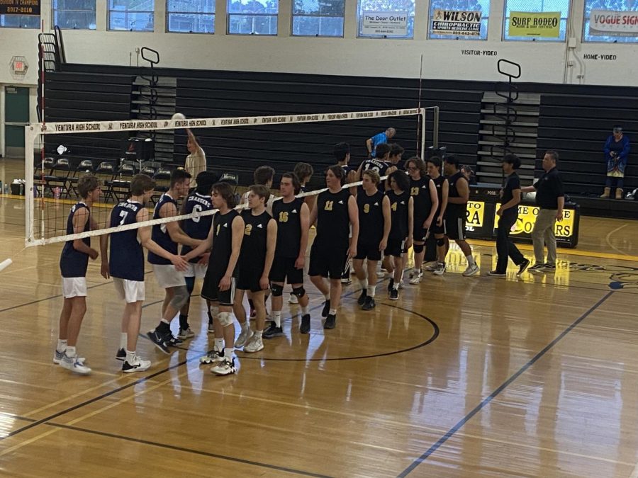 On March 28, VHS varsity boys volleyball game began at 5:30 p.m. against Dos Pueblos High School in the Tuttle Gym and ended at 6:30 p.m. Photo by: Isabella Fierros
