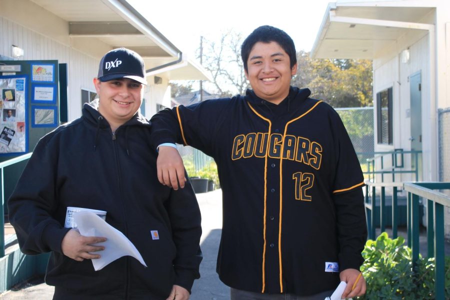 Matthias Bonilla 24 and Nicholas Morales 24, left to right, before speaking to a period class about their AVID class fundraiser. Photo By: Isabella Rivera