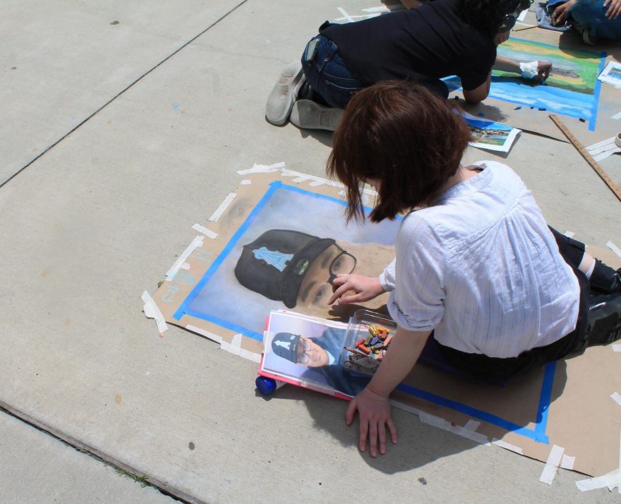The chalk festival art ranged from a ton of portraits, animals, flowers and other random pictures. Summer Rose Hayashi 23 drew Anthony Terrones. Terrones was a VHS student who passed away. Photo by: Lourdes Almalab