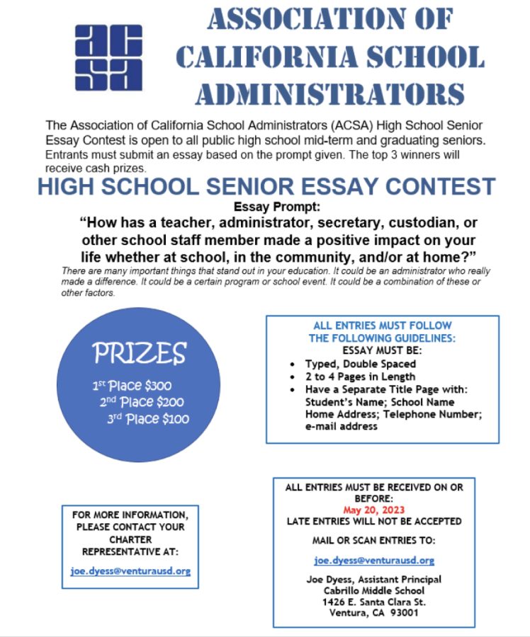The essay contest has been advertised in the VHS daily announcements. Graphic by: Association of California School Administrators