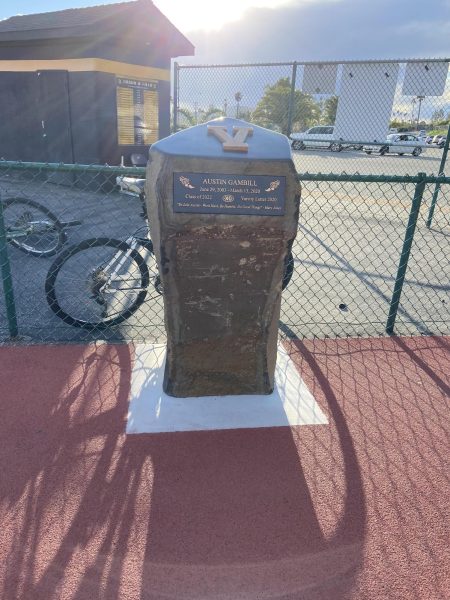 This plaque memorializes Austin, and is at the VHS track. Photo by: Brody Daw