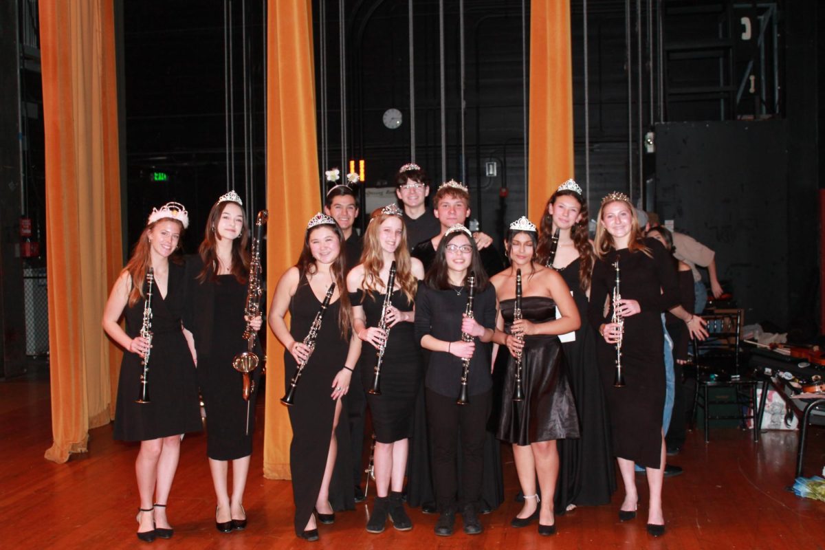 This chamber group played “Air on a G String.” Pictured from left to right in the front row: Amelia McLeod 24, Maya Huizar 27, Katie Wicks 24, Avery McKenzie 27, Anna Hepfer 24, Jocelyn Martinez 25 and Mackenzie Kraus 26. Pictured from left to right in the back row: Patrick Pandolfi 26, Tino Cena 27, Alexander Tanji 24 and Mia Howard 27. Photo by: Elizabeth Gallo

