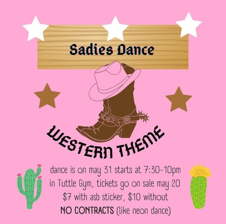 The theme of the Sadie’s dance is Western. Some traditional western apparel is cowboy boots and a hat. Graphic by: ASB