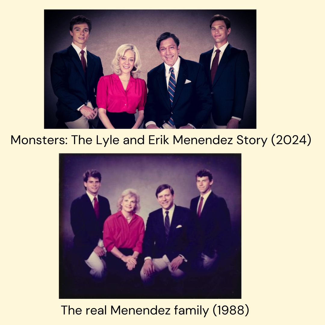 "Monsters" replicates many pictures and scenes from the Menendez family's real life, which is counterintuitive considering they chose a very dramatized version of the story. Graphic by: Sophia Denzler
