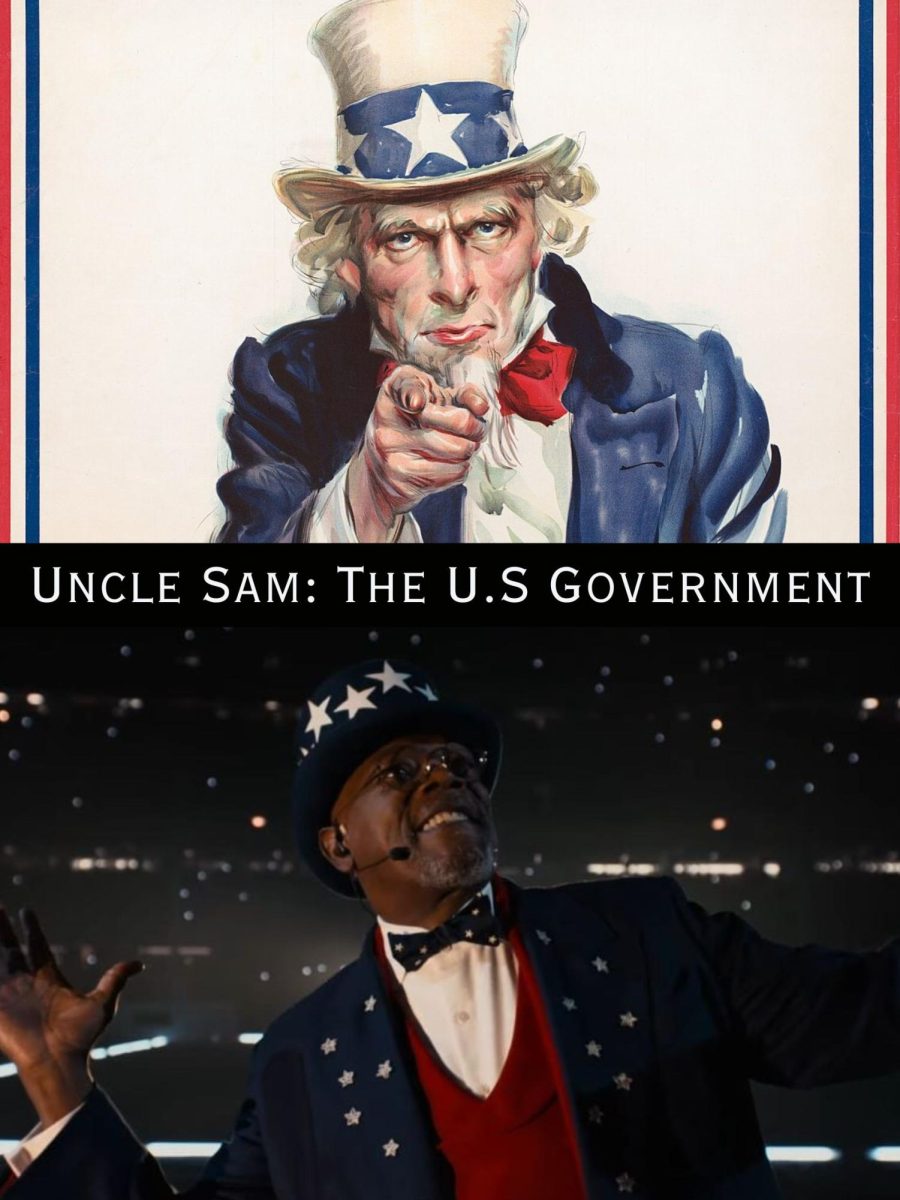 Uncle Sam is a national personification of the U.S. With this, we can say Samuel L. Jackson is playing as Uncle Sam to represent the U.S Government. Graphic by: Emma Blackburn