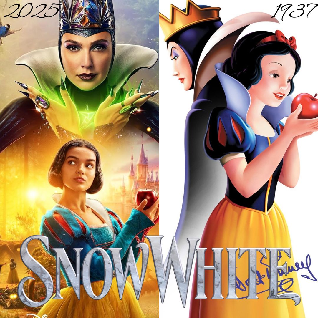 Snow White (1937) compared to the newest Snow White (2025) shows the massive differences that people have criticized. Differences such as Snow white's hair, the outfits etc. Graphic by: Emma Blackburn