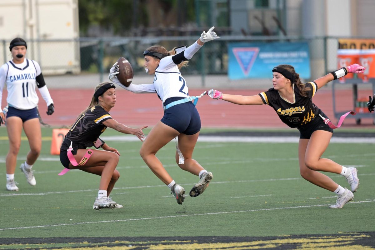 Ava Ortman '26 and Ellie Noah '27 defend against Camarillo. Photo by: Erkki Corpuz