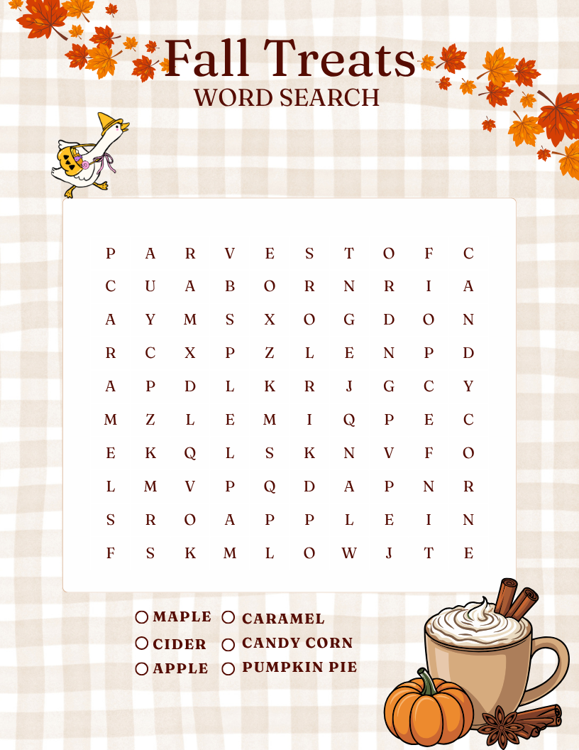 Fall Treats Word Search