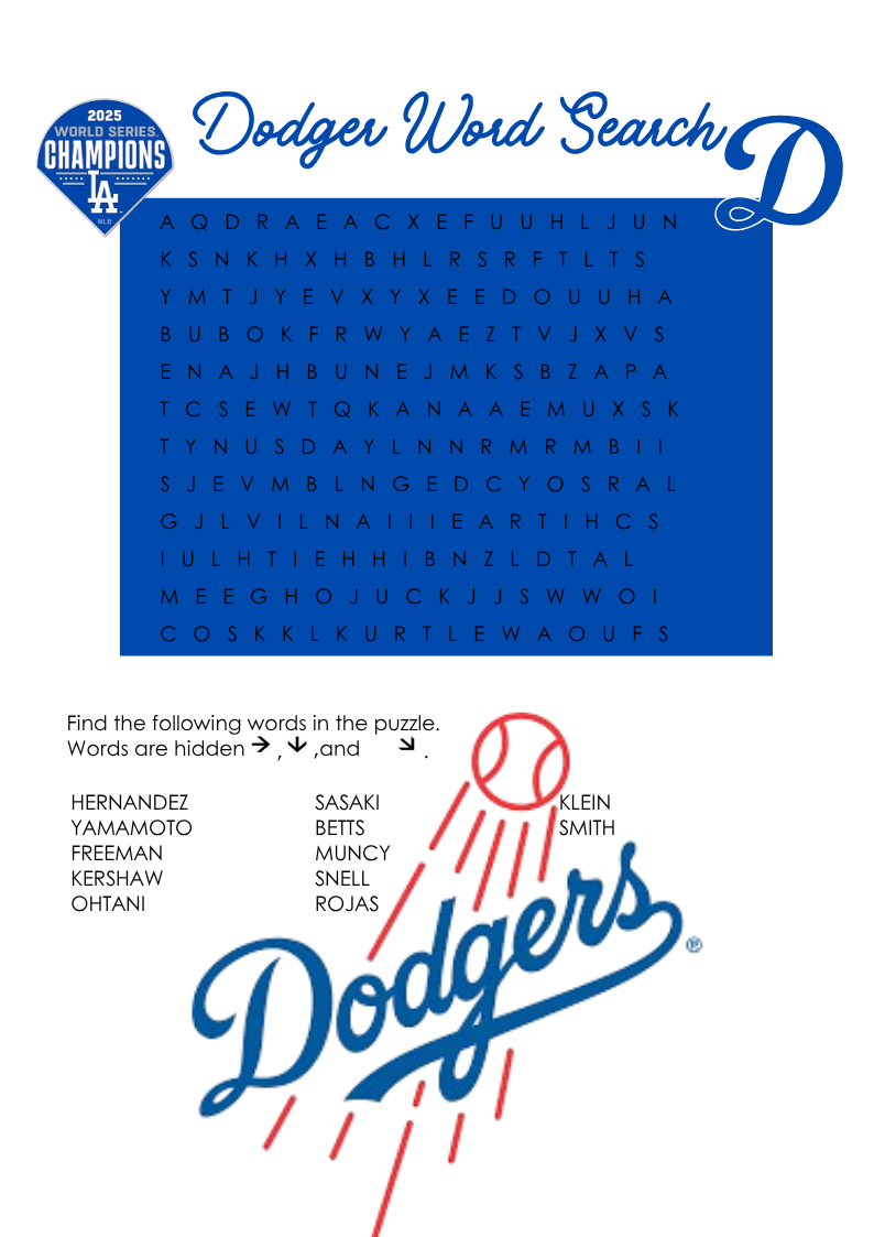 Dodger Word search